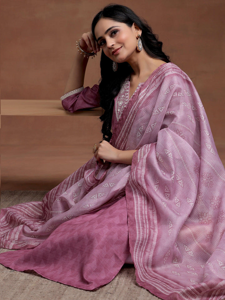 Pink Yoke Design Cotton Straight Suit With Dupatta - Libas