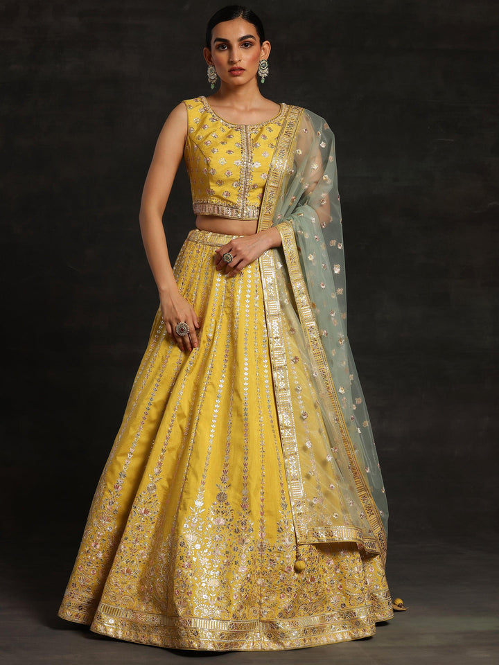 Libas Art Yellow Embroidered Silk Blend Lehenga Set - Libas