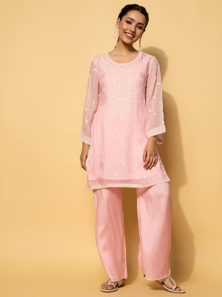 Pink Embroidered Silk Blend Co-Ords - Libas