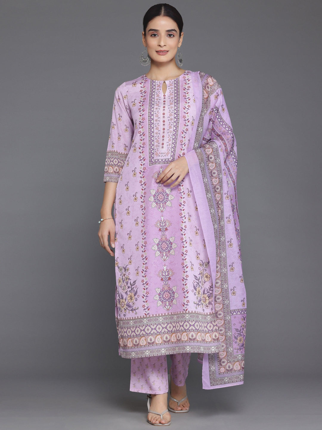 Pink Printed Poly Crepe Straight Suit With Dupatta - Libas