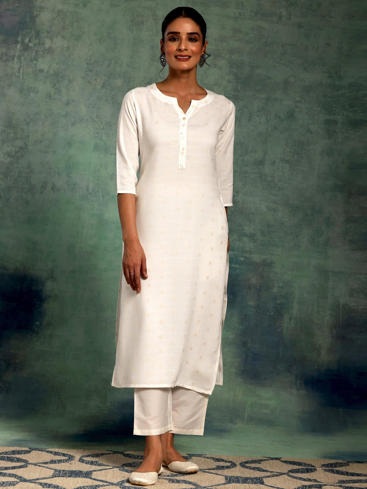 Cream Woven Design Rayon Straight Kurta - Libas