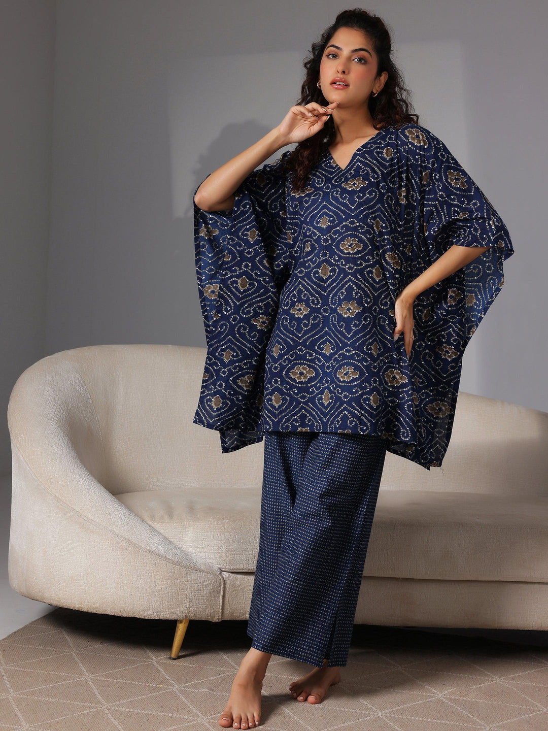 Blue Printed Cotton Night Suits - Libas 