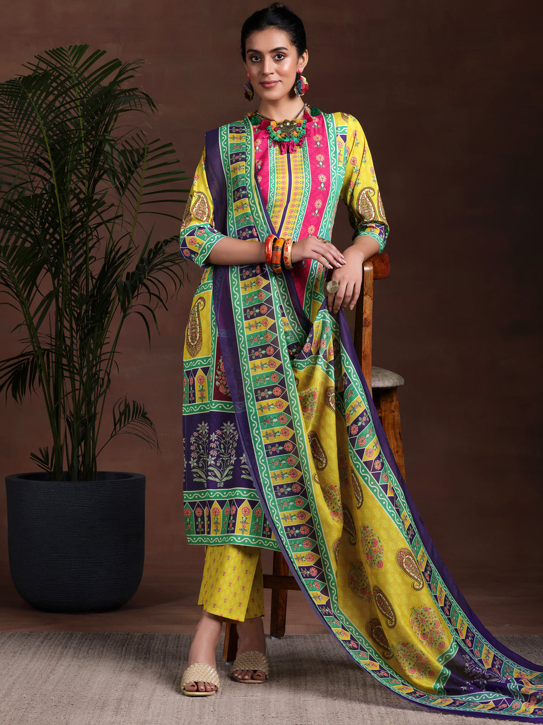  Multi Printed Poly Crepe Straight Suit With Dupatta 