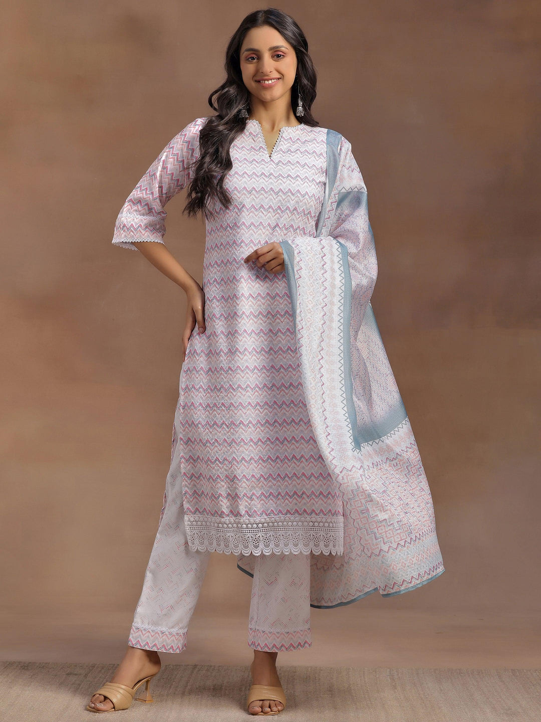 Pink Embroidered Cotton Blend Straight Suit With Dupatta - Libas 