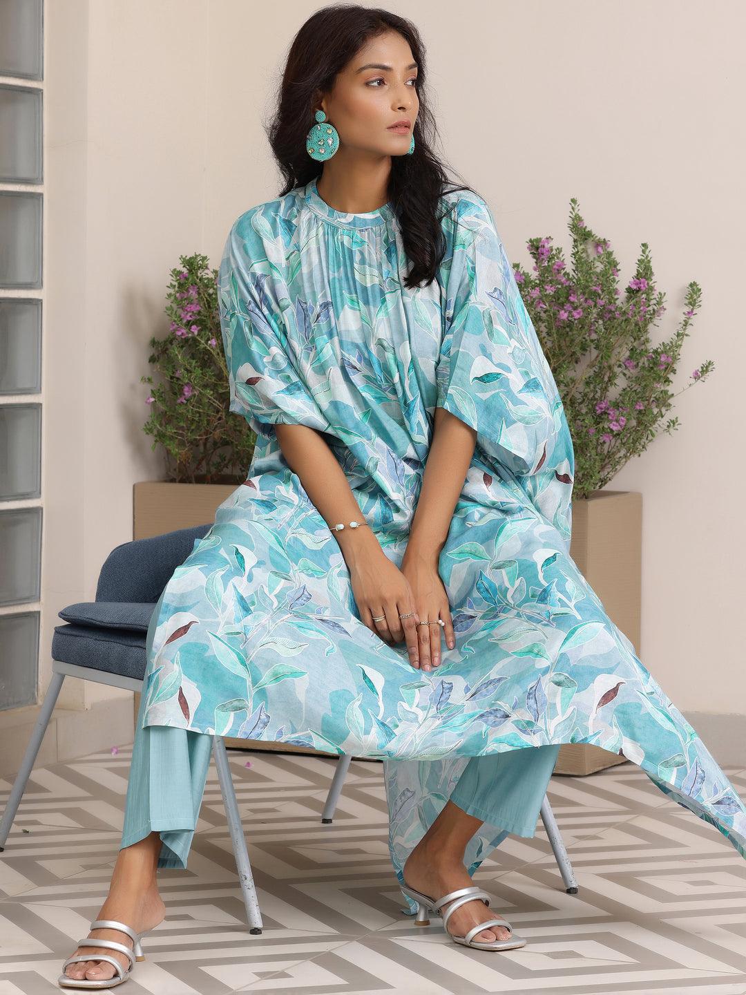  Blue Printed Silk Blend Co-Ords 