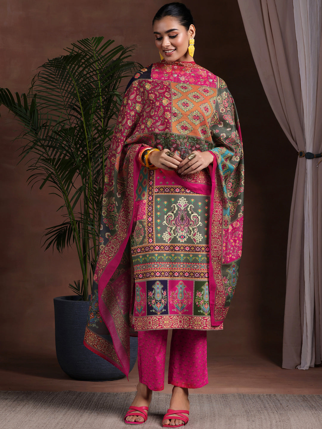 Multi Printed Poly Crepe Straight Suit With Dupatta