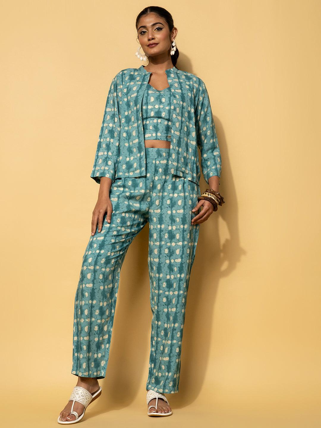 Teal Printed Rayon Co-Ords - Libas 