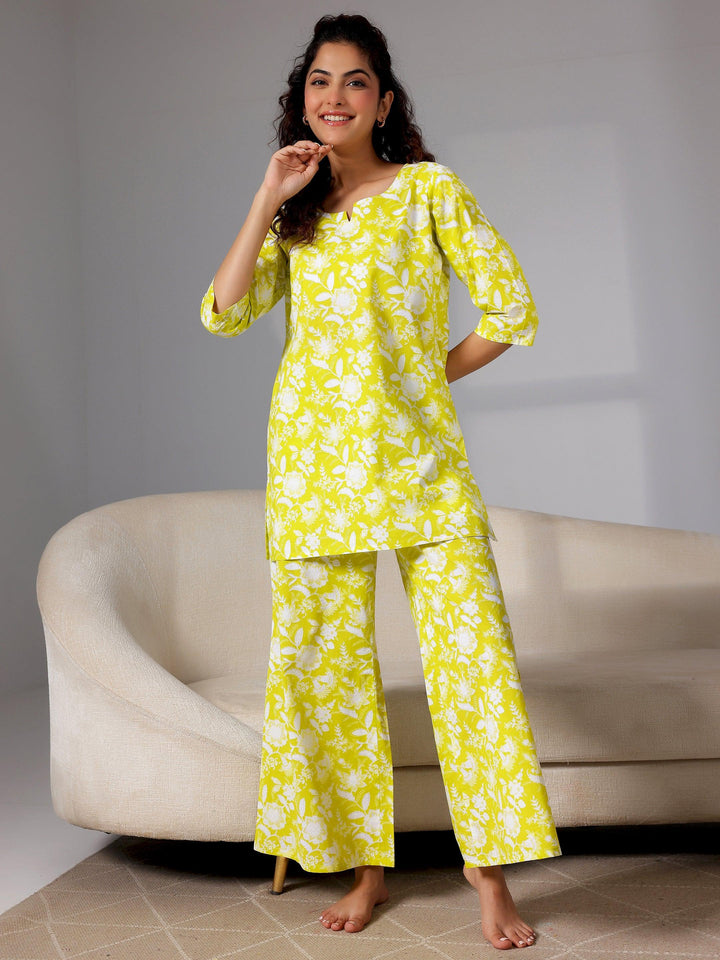 Green Printed Cotton Night Suits - Libas