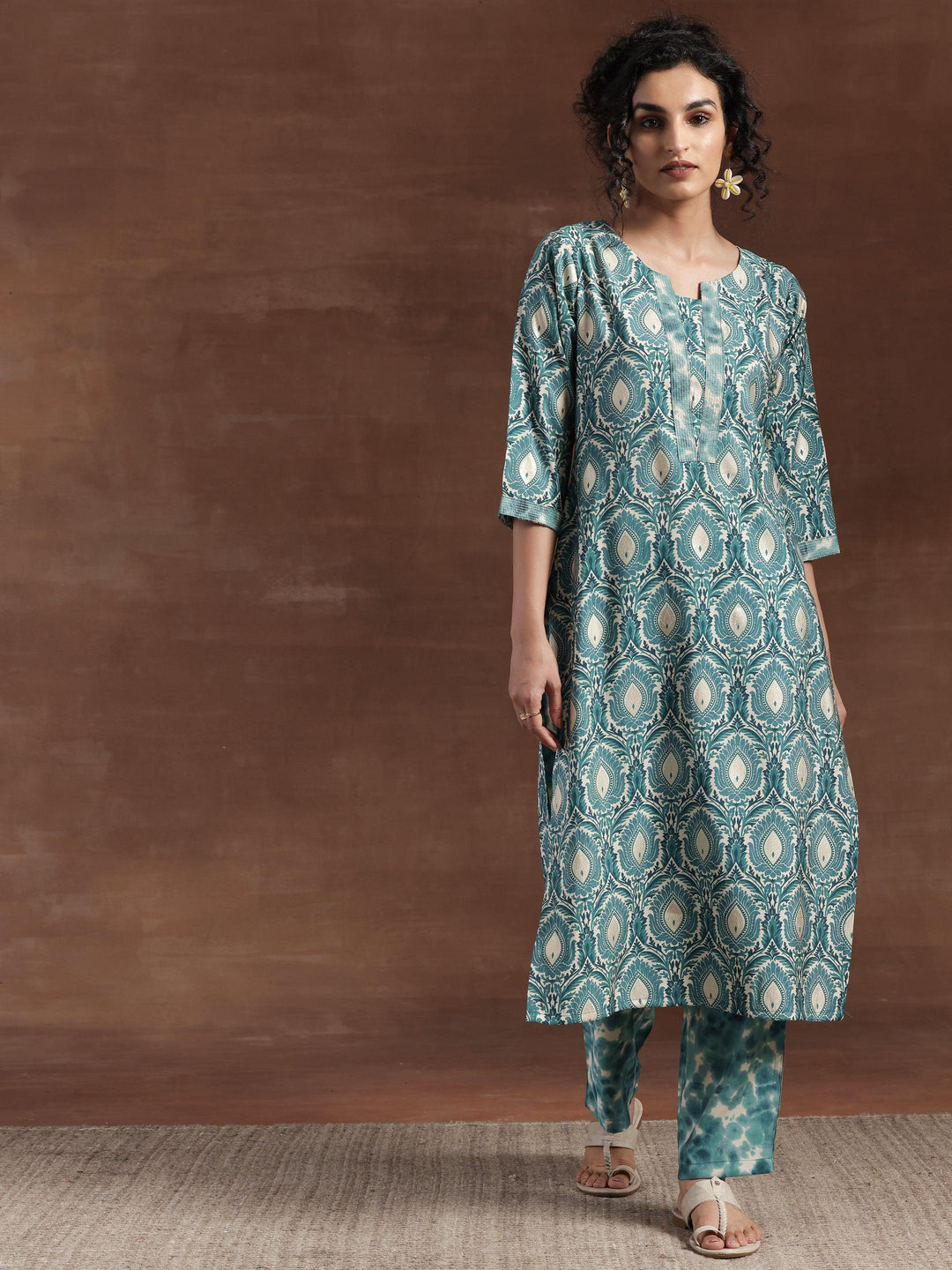 Blue Printed Silk Blend Straight Kurta Set - Libas 