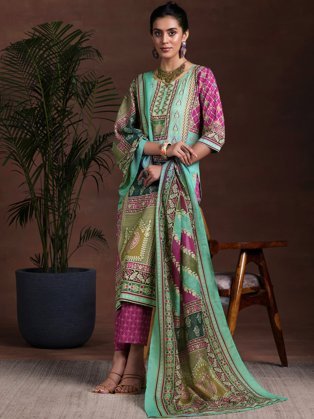 Multi Printed Poly Crepe Straight Suit With Dupatta