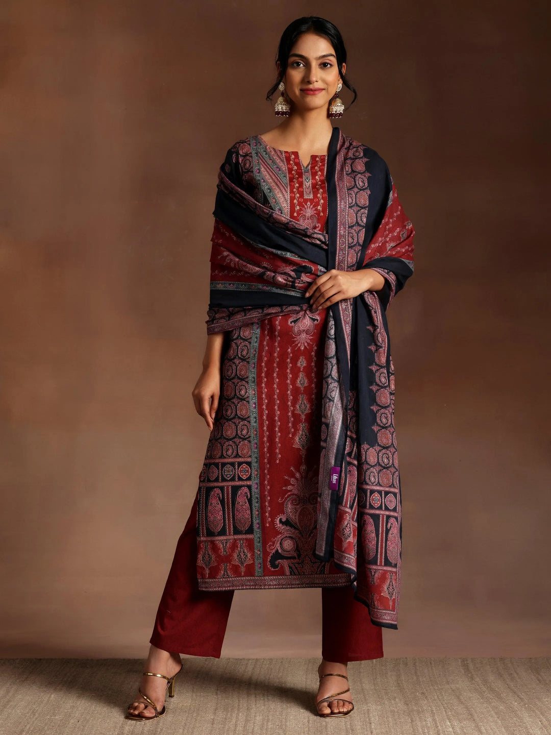 Black Printed Cotton Straight Suit With Dupatta - Libas 