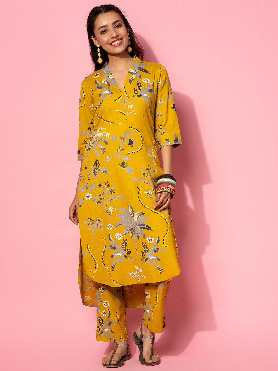 Mustard Printed Cotton Co-Ords - Libas