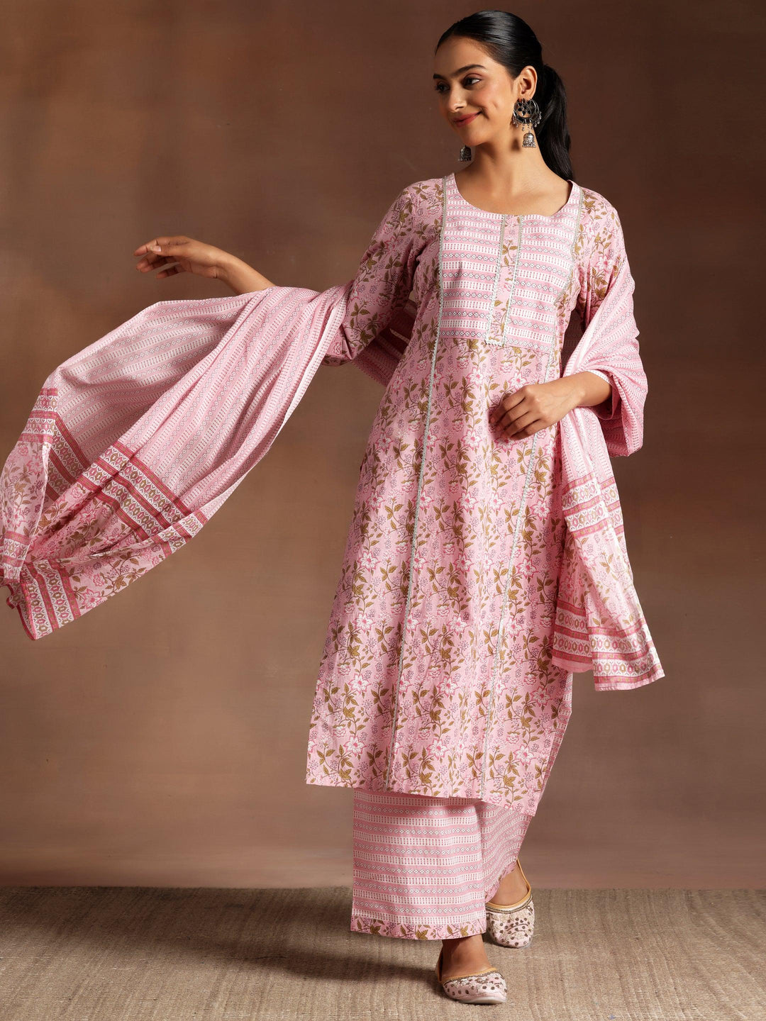 Pink Yoke Design Cotton Straight Suit With Dupatta - Libas 