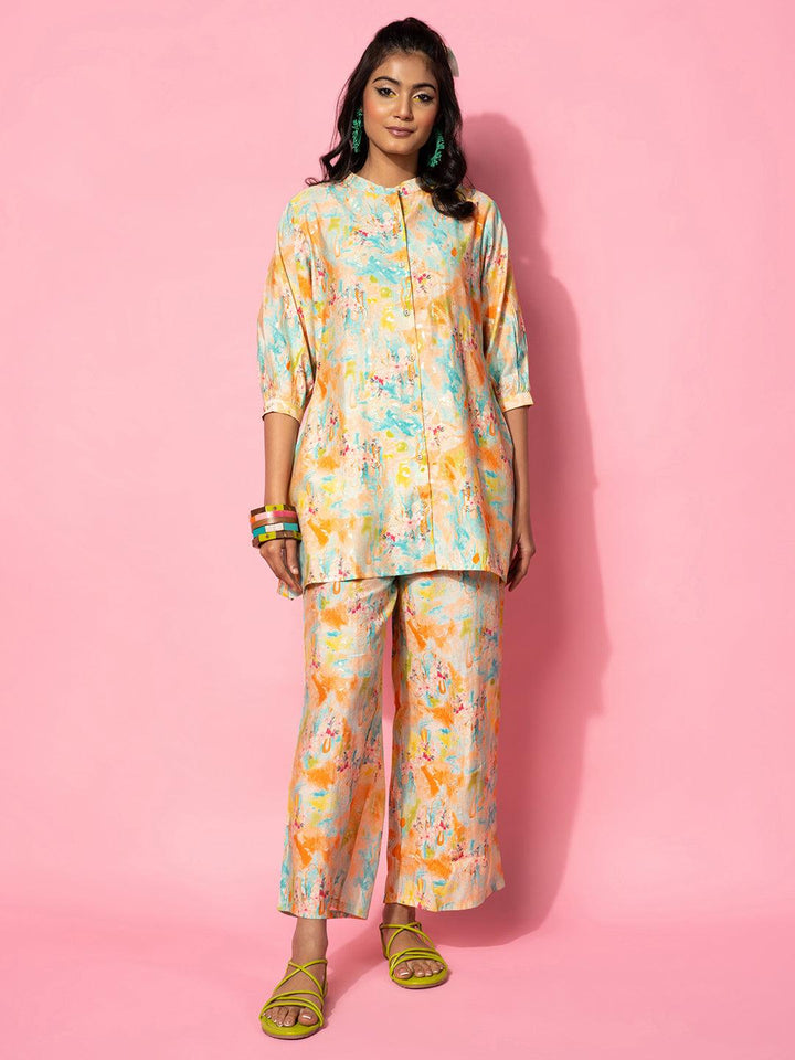 Multicoloured Printed Silk Blend Co-Ords - Libas