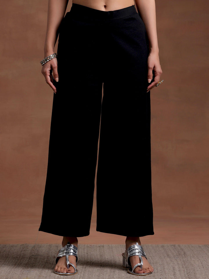 Black Solid Cotton Palazzos - Libas