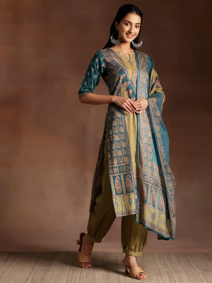 Multicoloured Printed Cotton Straight Suit With Dupatta - Libas