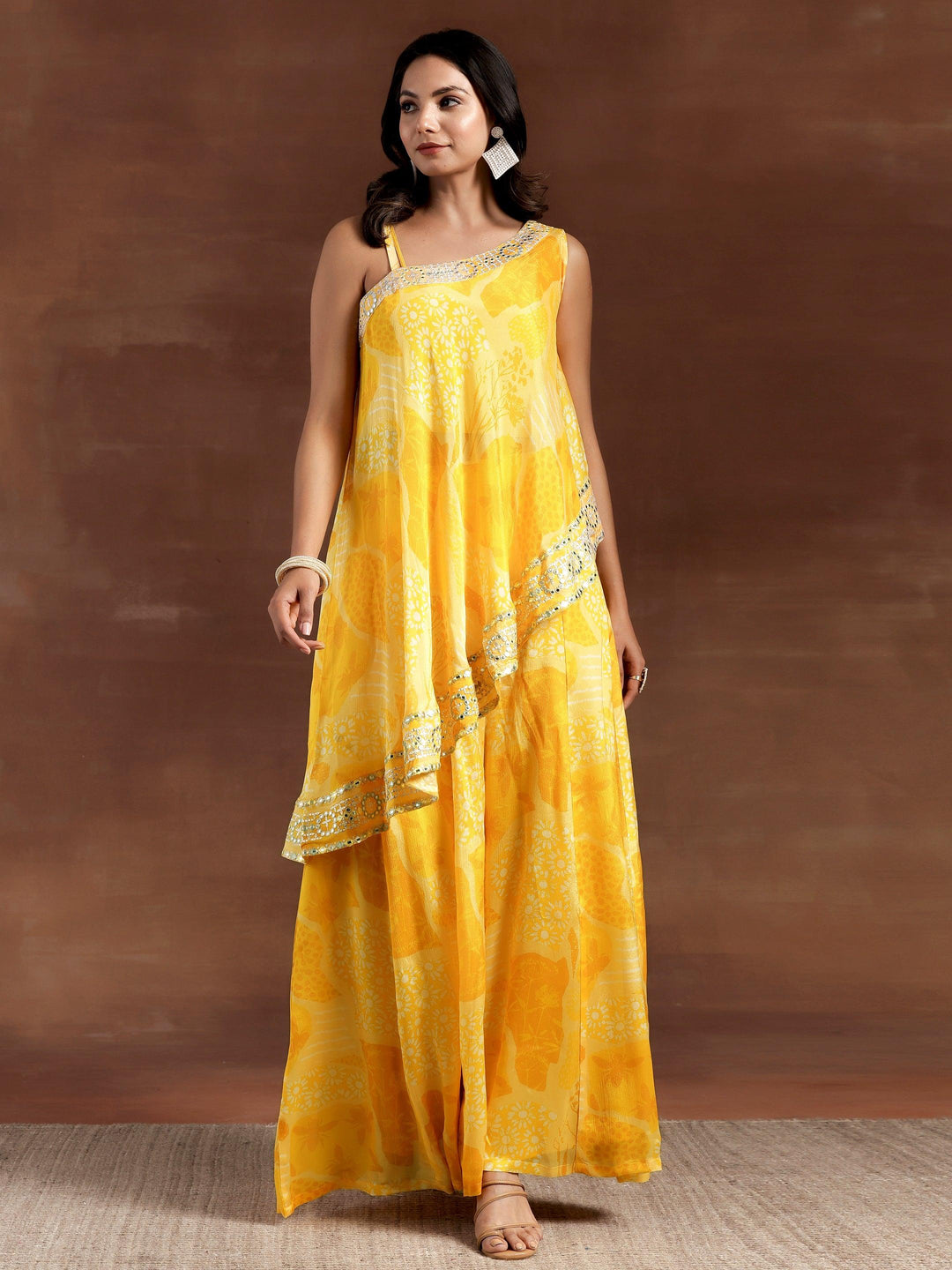 Naaz Yellow Printed Silk Blend Co-Ords - Libas