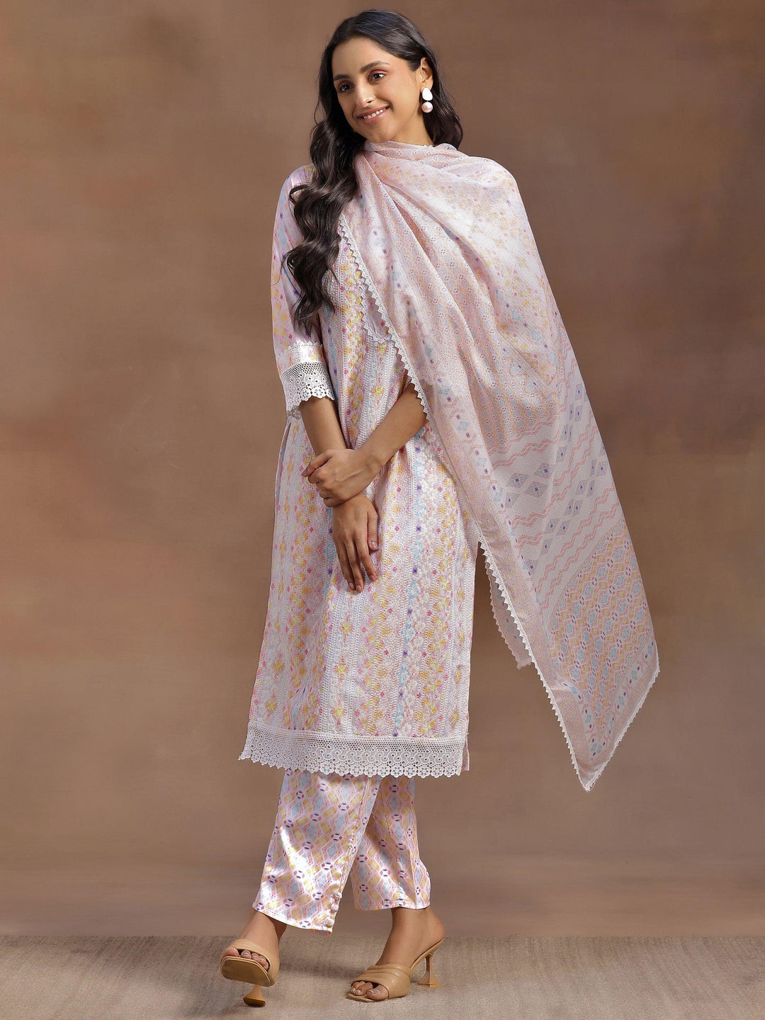 Peach Embroidered Cotton Blend Straight Suit With Dupatta - Libas