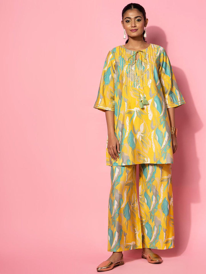 Mustard Printed Silk Blend Co-Ords - Libas