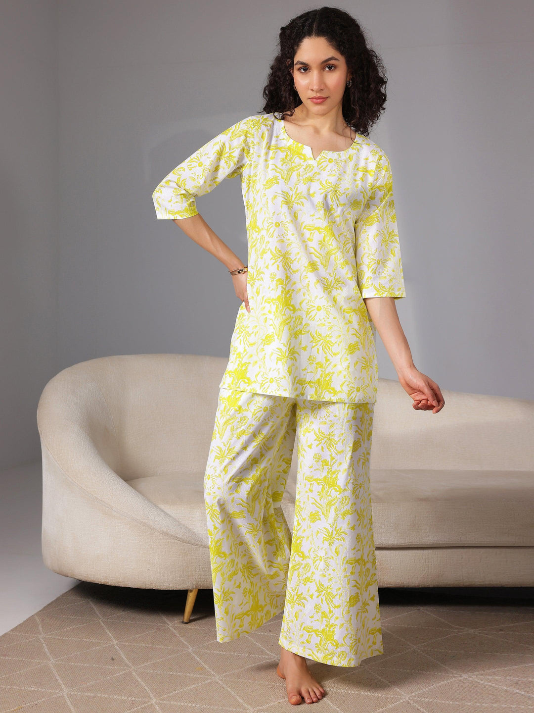 Green Printed Cotton Night Suits - Libas