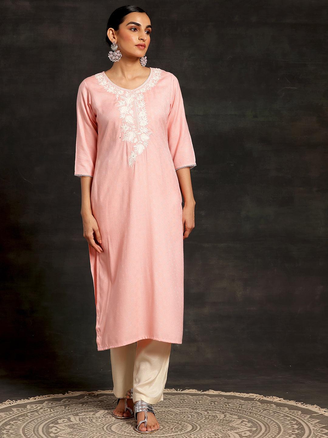 Pink Yoke Design Rayon Straight Kurta - Libas 