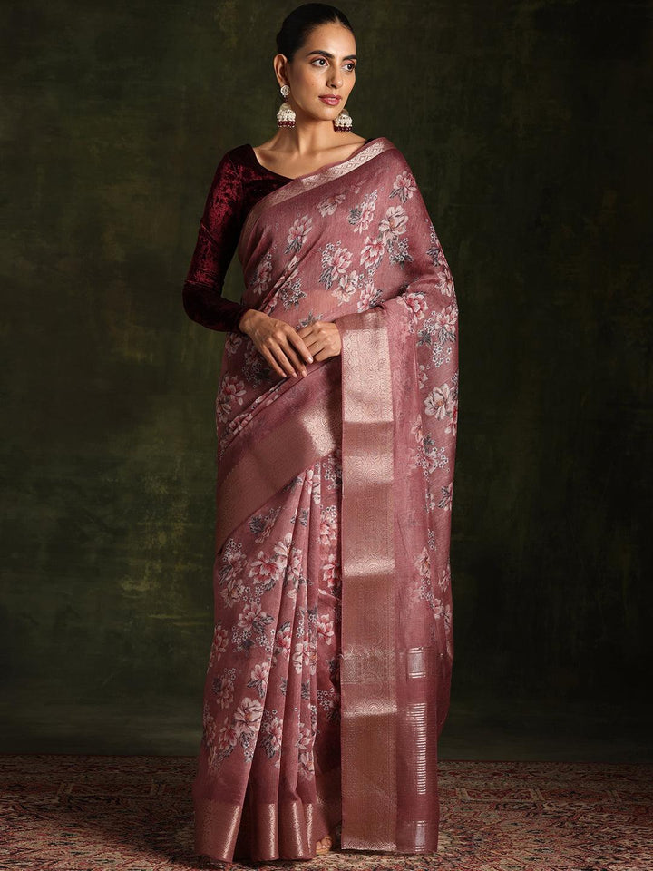 Sienna Printed Silk Blend Saree With Unstitched Blouse Piece - Libas