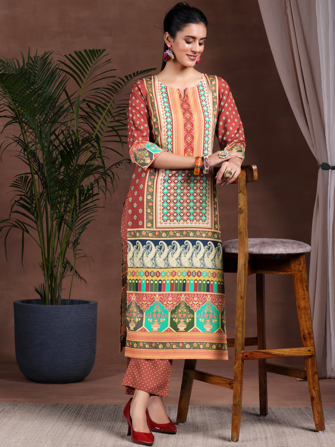 Multi Printed Poly Crepe Straight Kurta Set