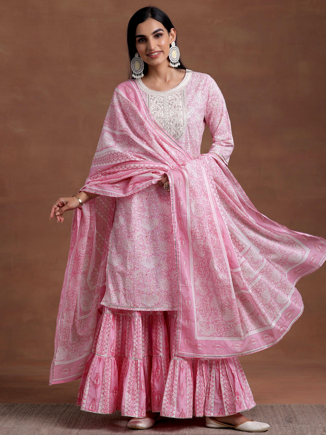 Pink Yoke Design Cotton Straight Suit With Dupatta - Libas 