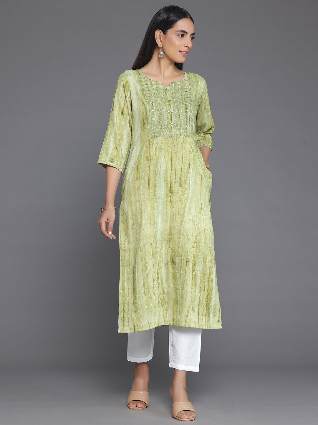 Green Yoke Design Cotton Straight Kurta - Libas 