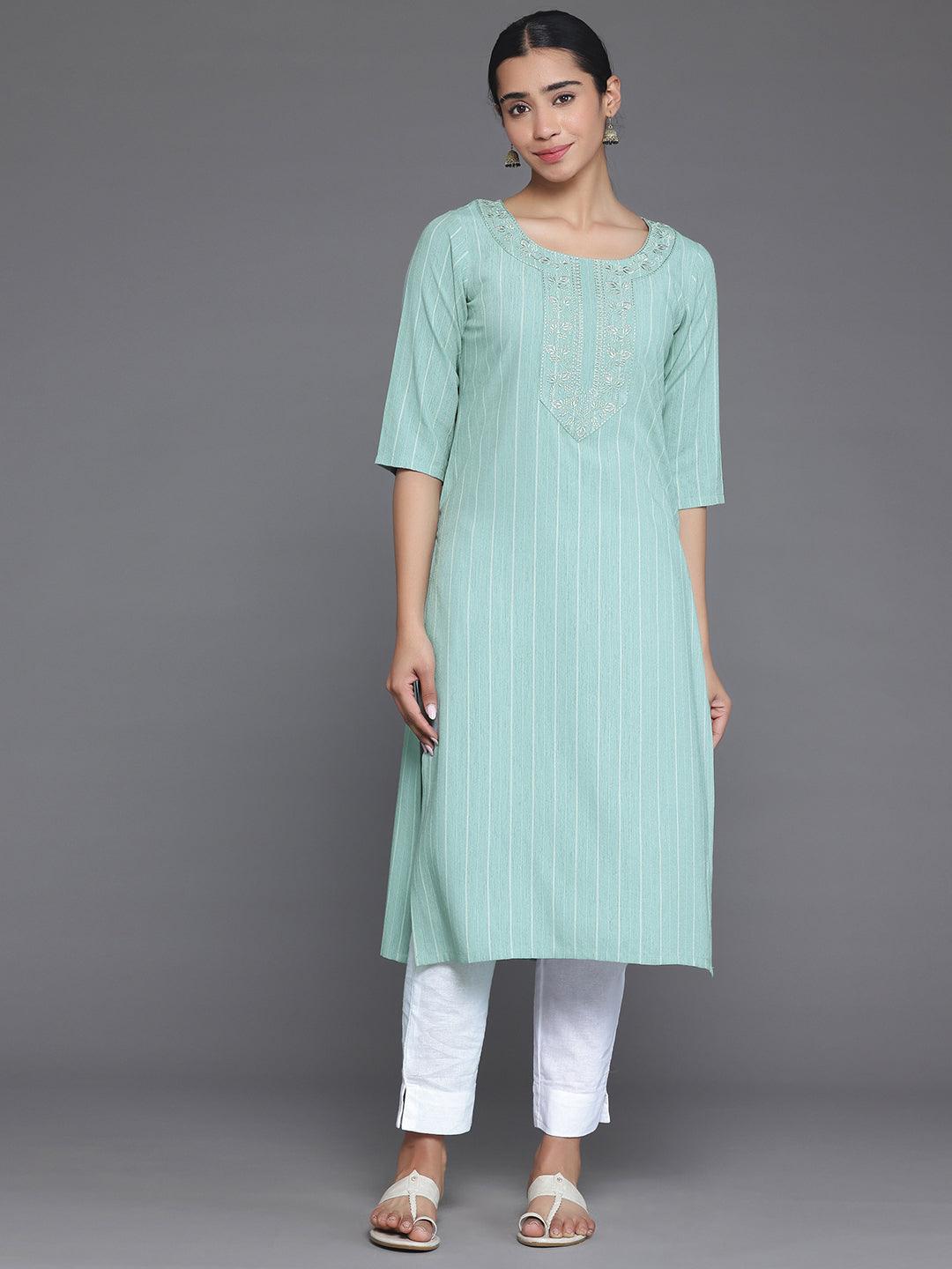 Green Yoke Design Rayon Straight Kurta - Libas