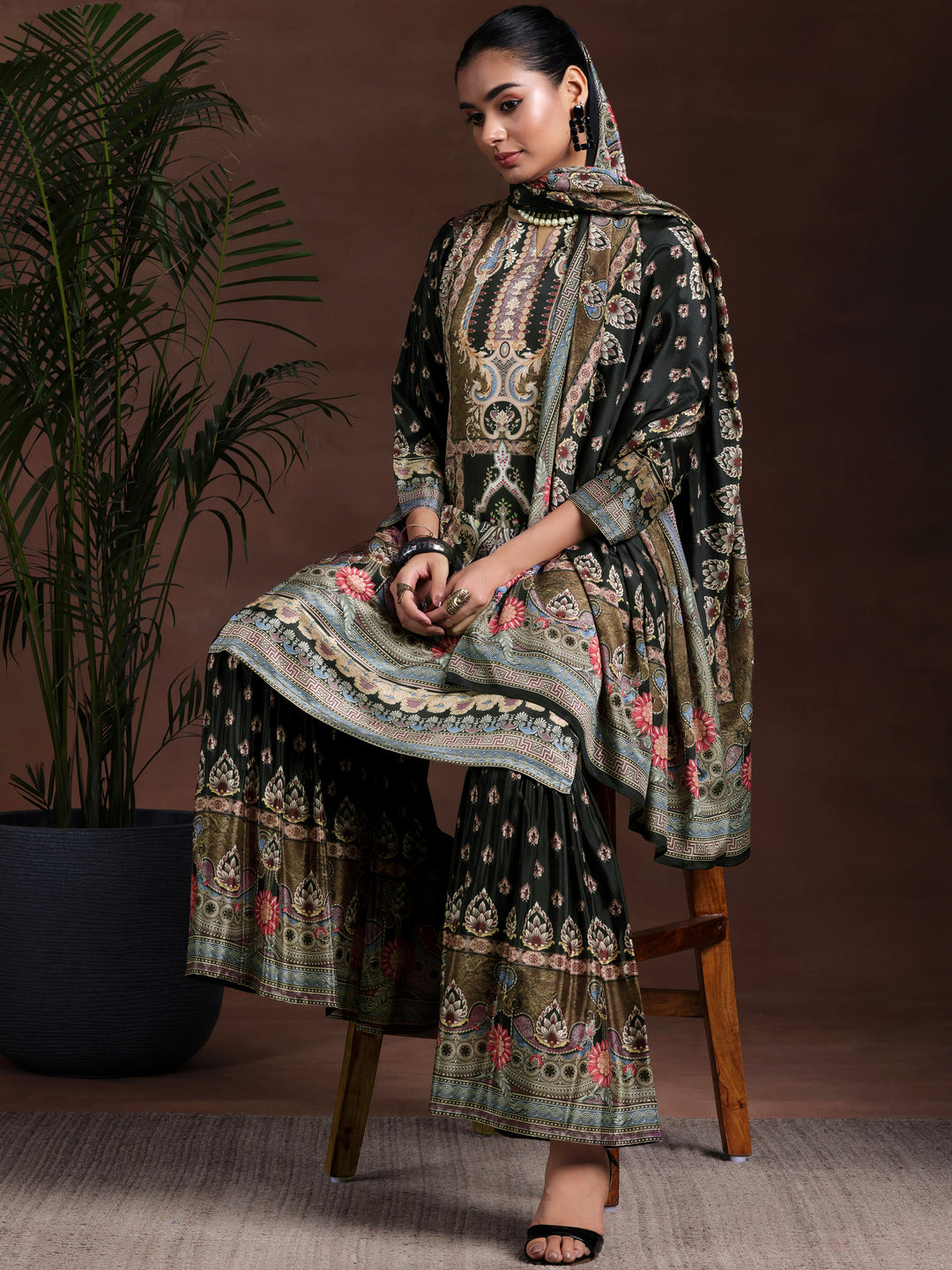  Multi Printed Silk Blend Straight Suit With Dupatta 