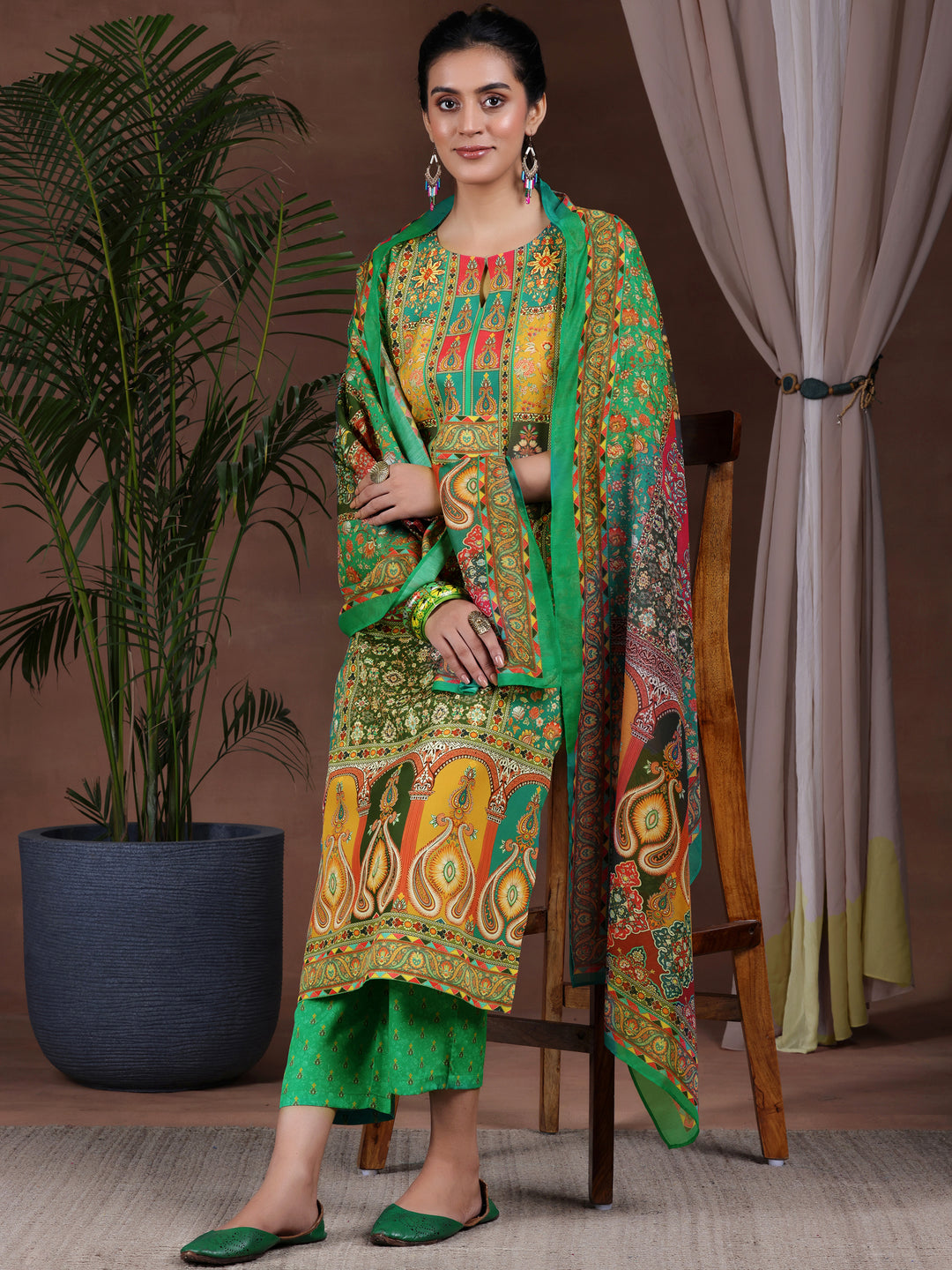  Multi Printed Poly Crepe Straight Suit With Dupatta 