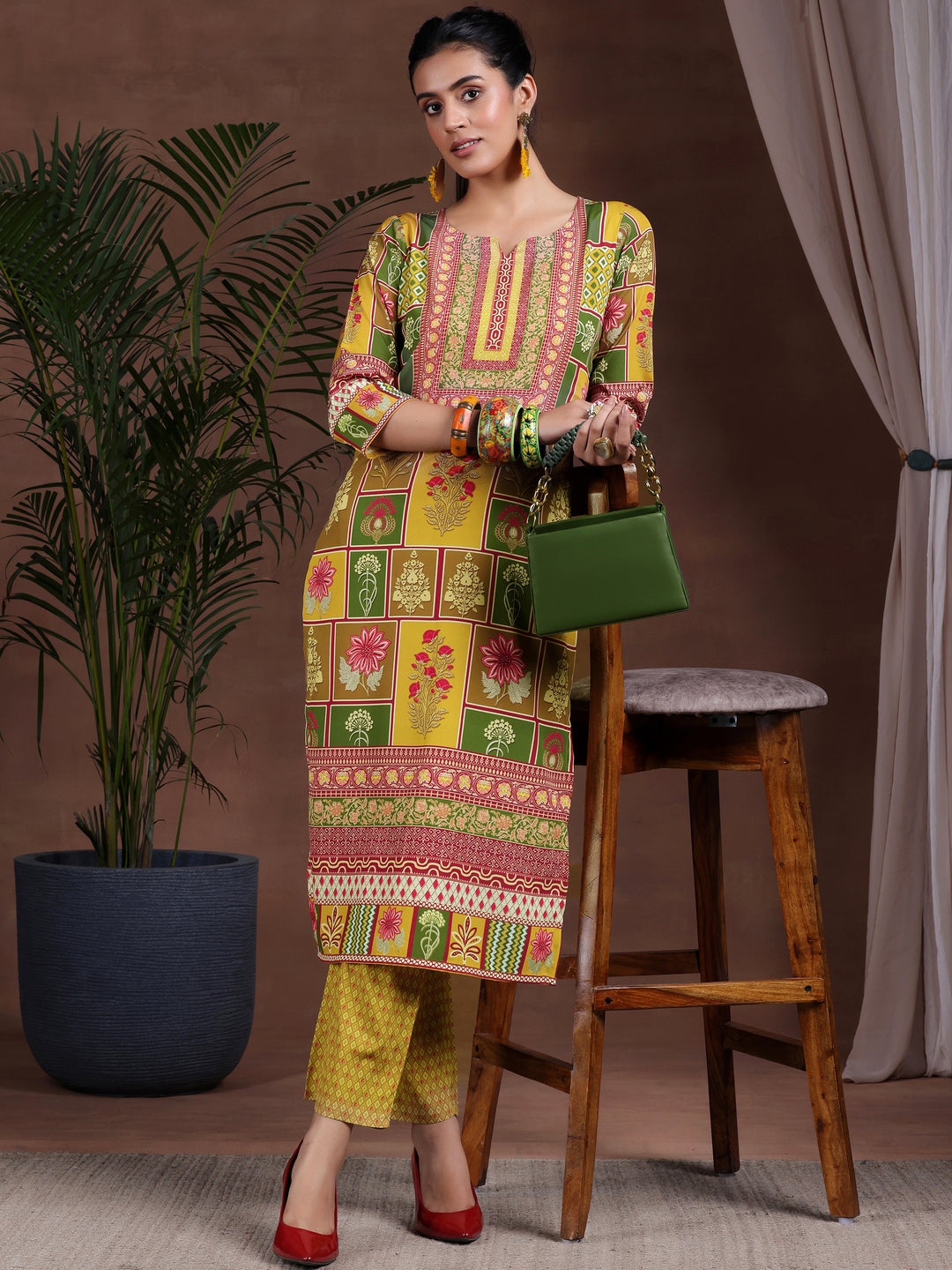 Multi Printed Poly Crepe Straight Kurta Set