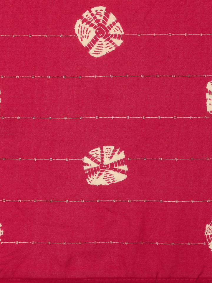 Red Printed Poly Chiffon Saree With Unstitched Blouse Piece - Libas