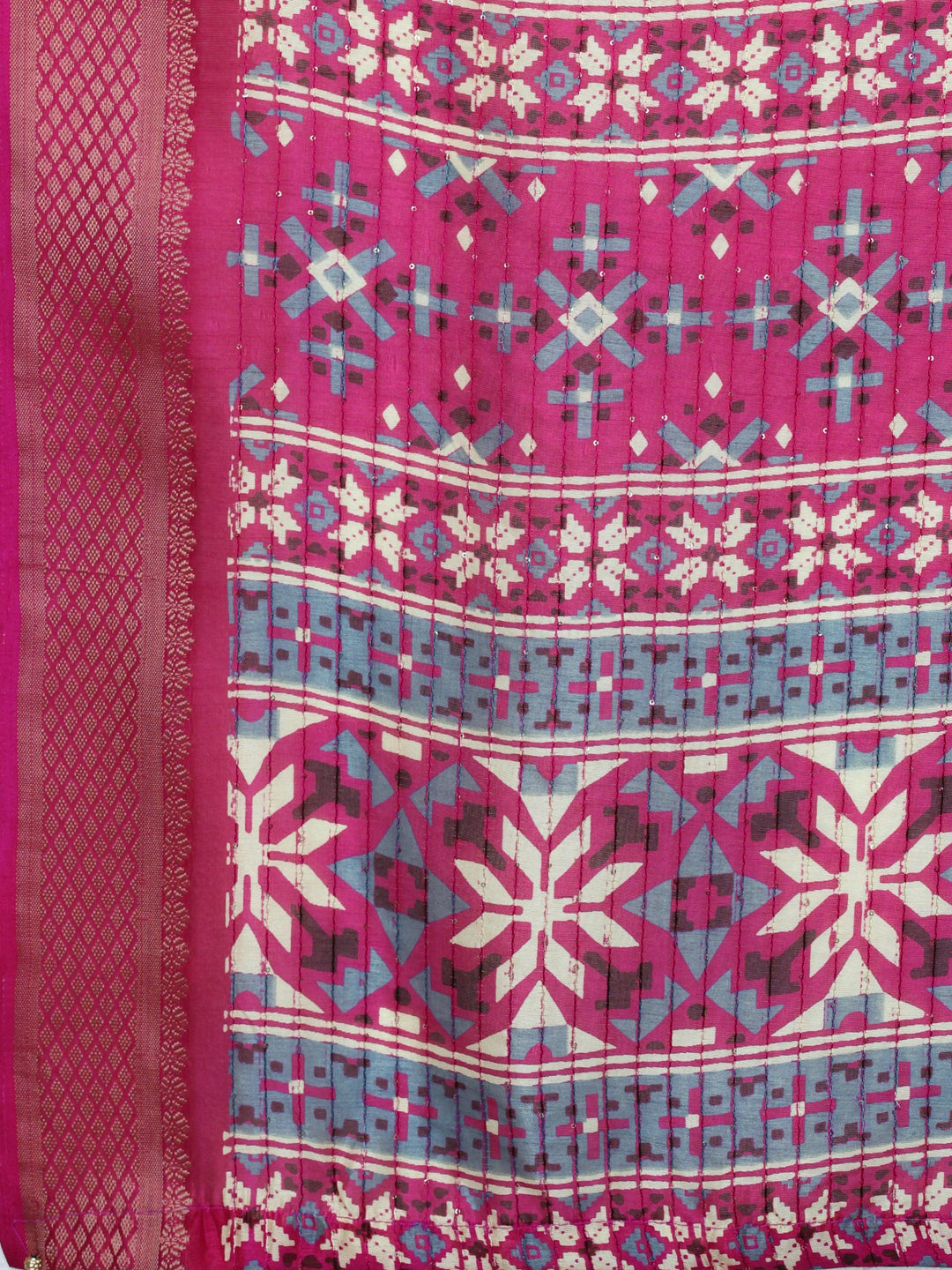 Pink Printed Silk Blend Saree With Unstitched Blouse Piece - Libas 