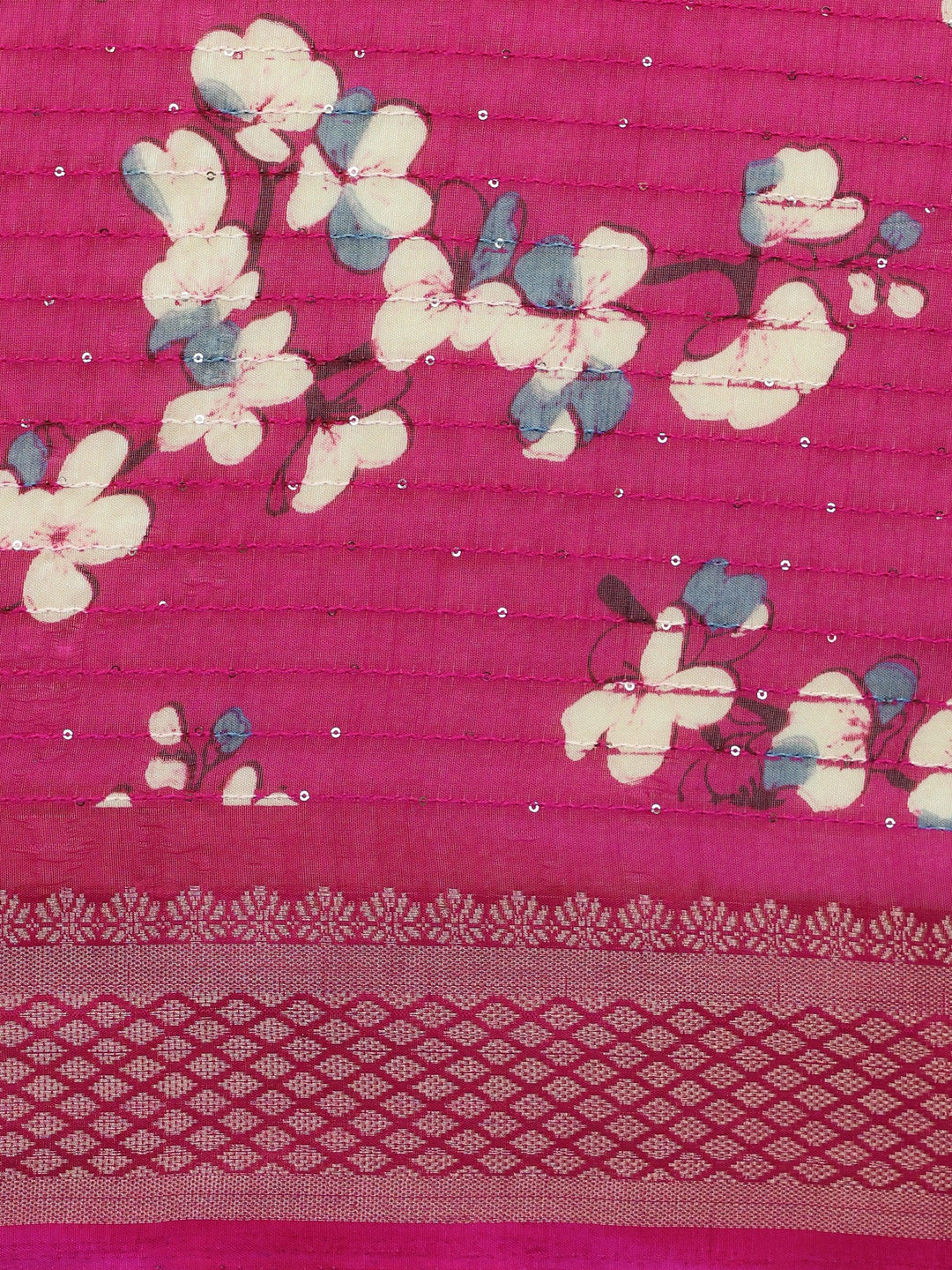 Pink Printed Silk Blend Saree With Unstitched Blouse Piece - Libas 