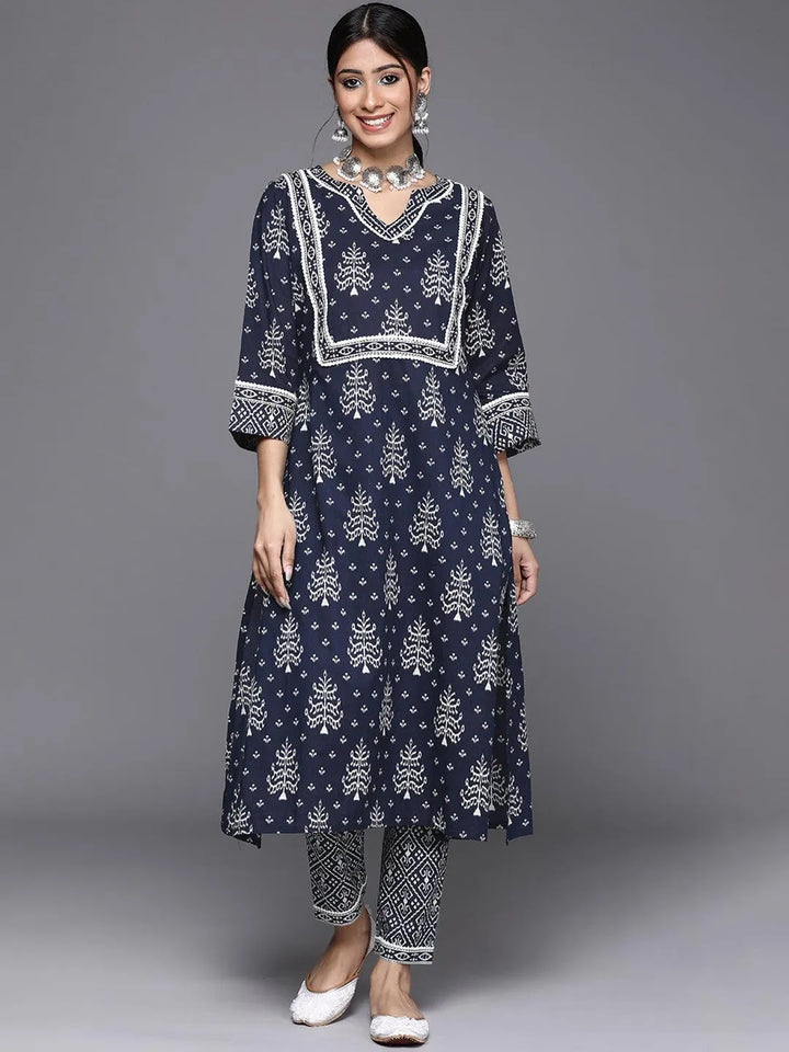 Blue Printed Cotton Kurta - Libas