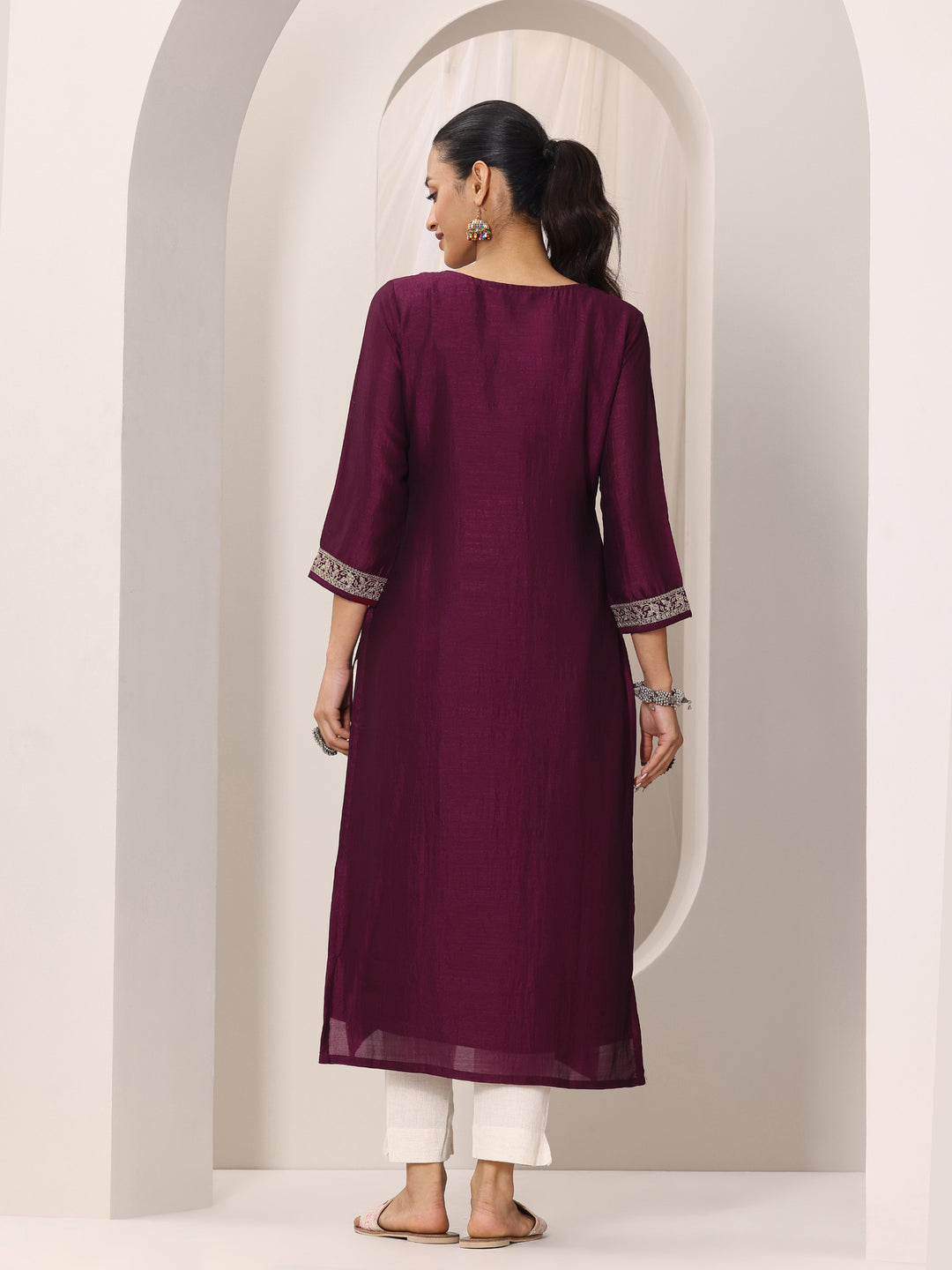  Wine Yoke Design Silk Kurta 