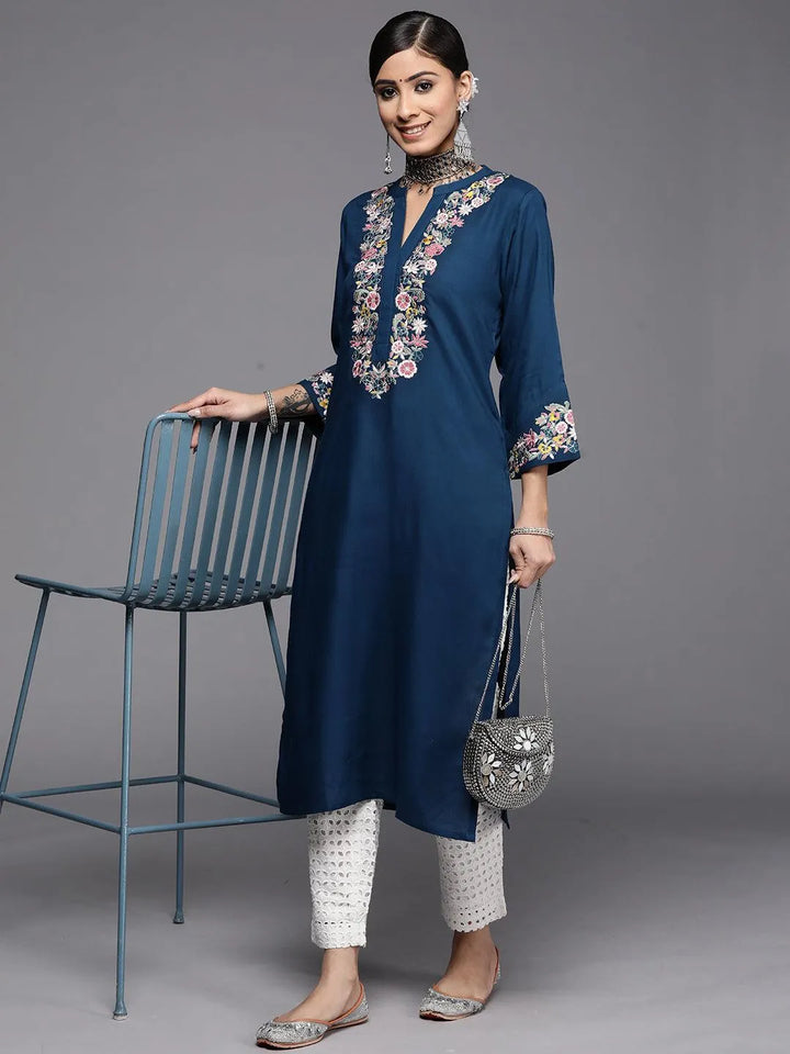 Blue Yoke Design Rayon Kurta - Libas