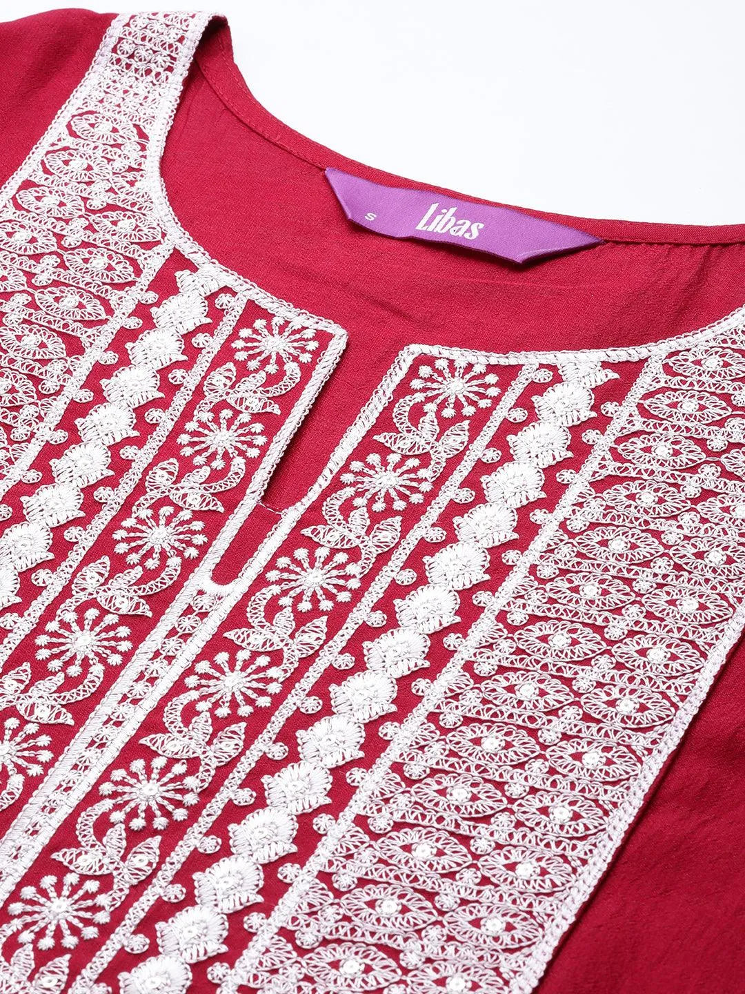 Fuchsia Yoke Design Silk Straight Kurta - Libas 