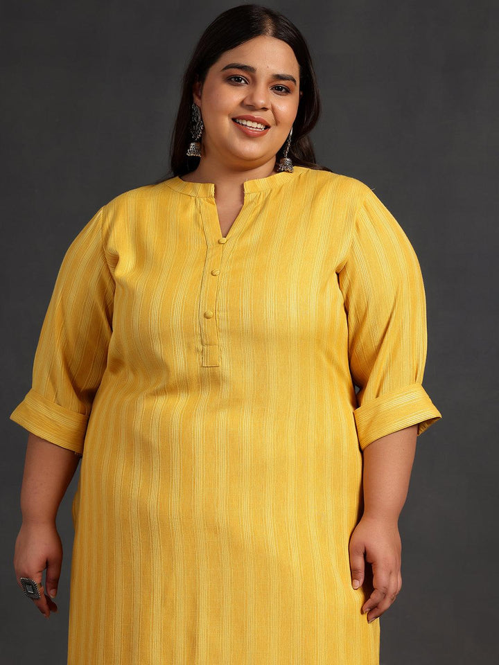 Plus Size Yellow Woven Design Rayon Straight Kurta - Libas