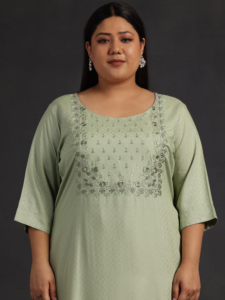 Plus Size Green Yoke Design Rayon Straight Kurta - Libas