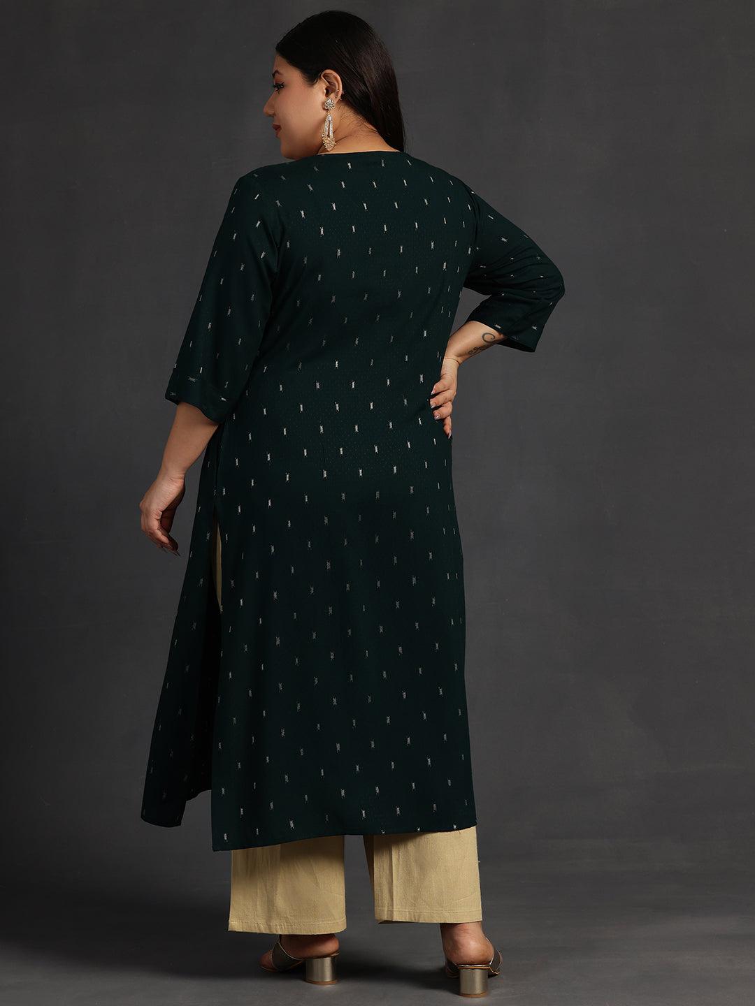 Plus Size Green Yoke Design Rayon Straight Kurta - Libas