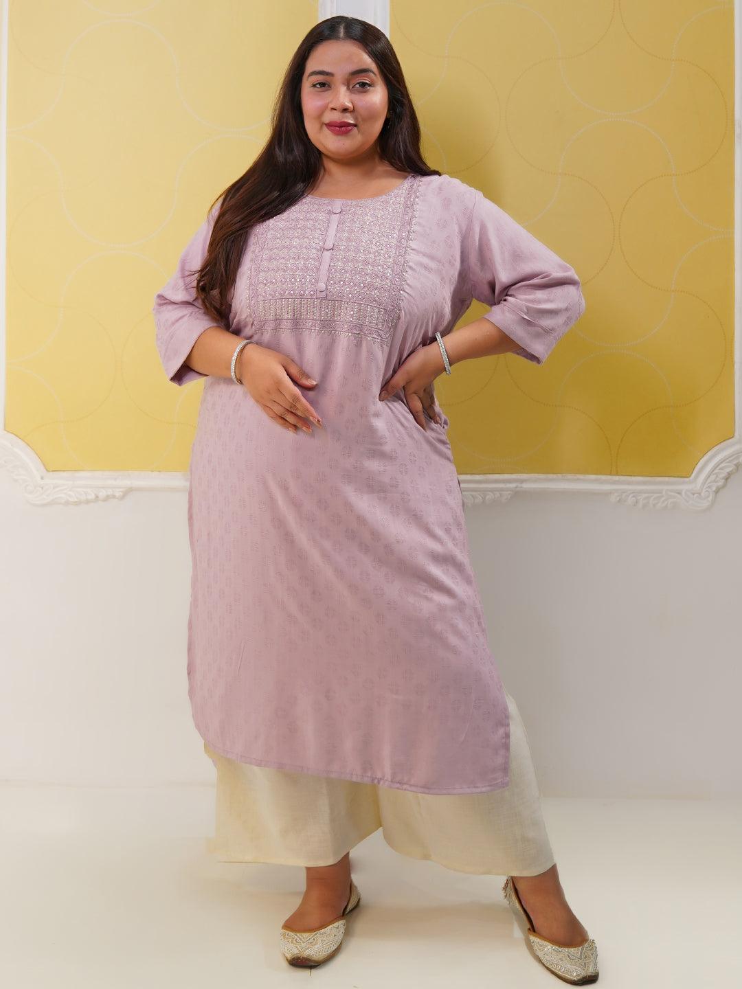 Plus Size Pink Yoke Design Rayon Straight Kurta - Libas