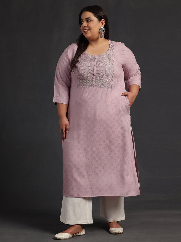 Plus Size Pink Yoke Design Rayon Straight Kurta - Libas