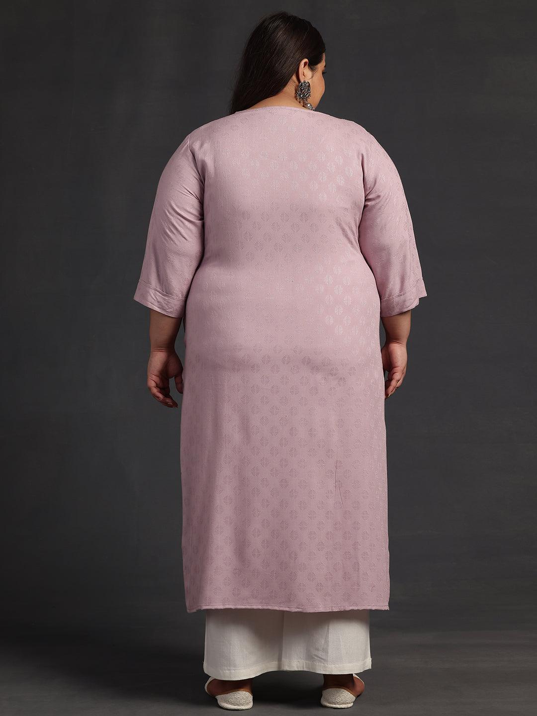 Plus Size Pink Yoke Design Rayon Straight Kurta - Libas 