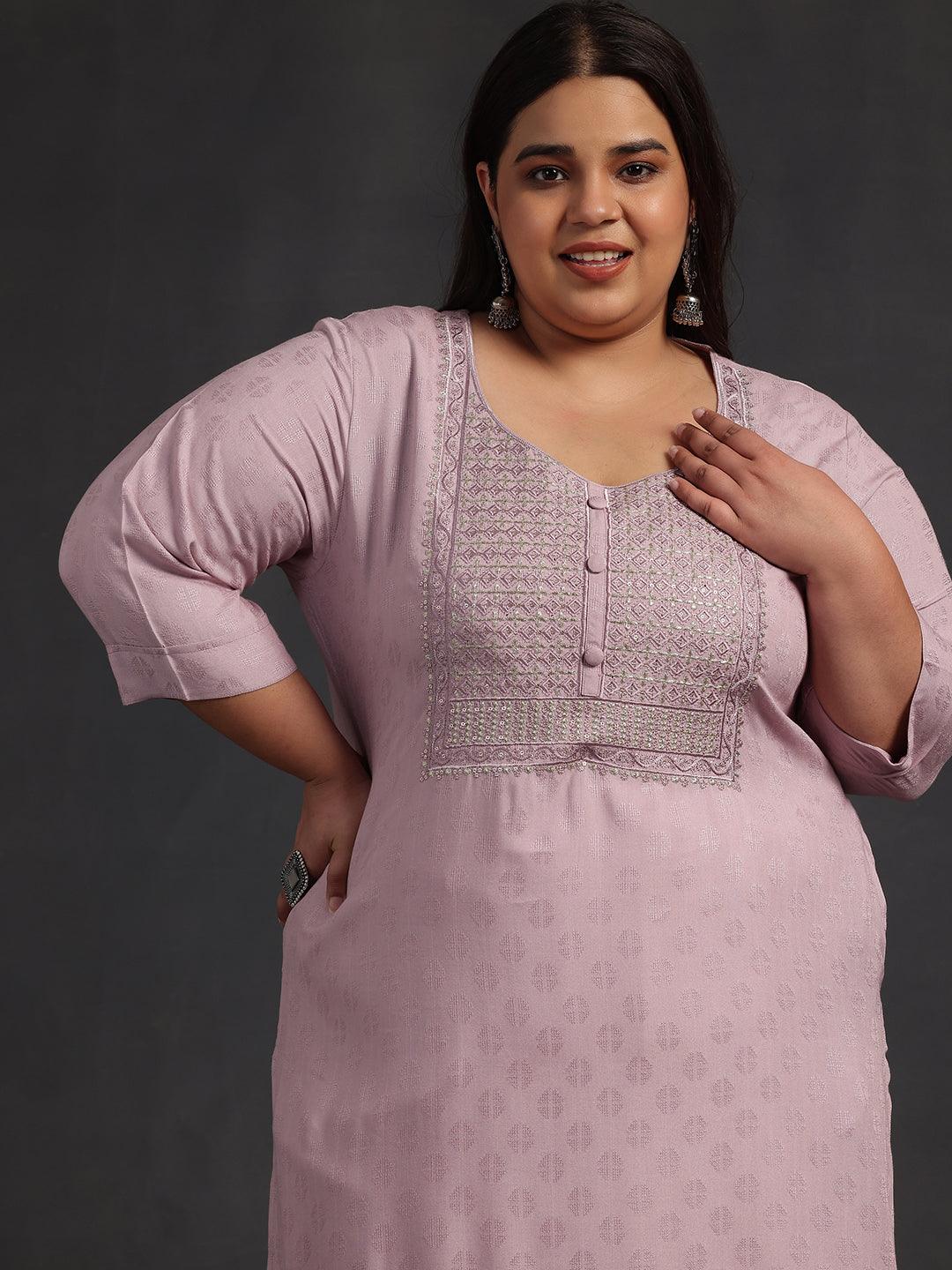 Plus Size Pink Yoke Design Rayon Straight Kurta - Libas