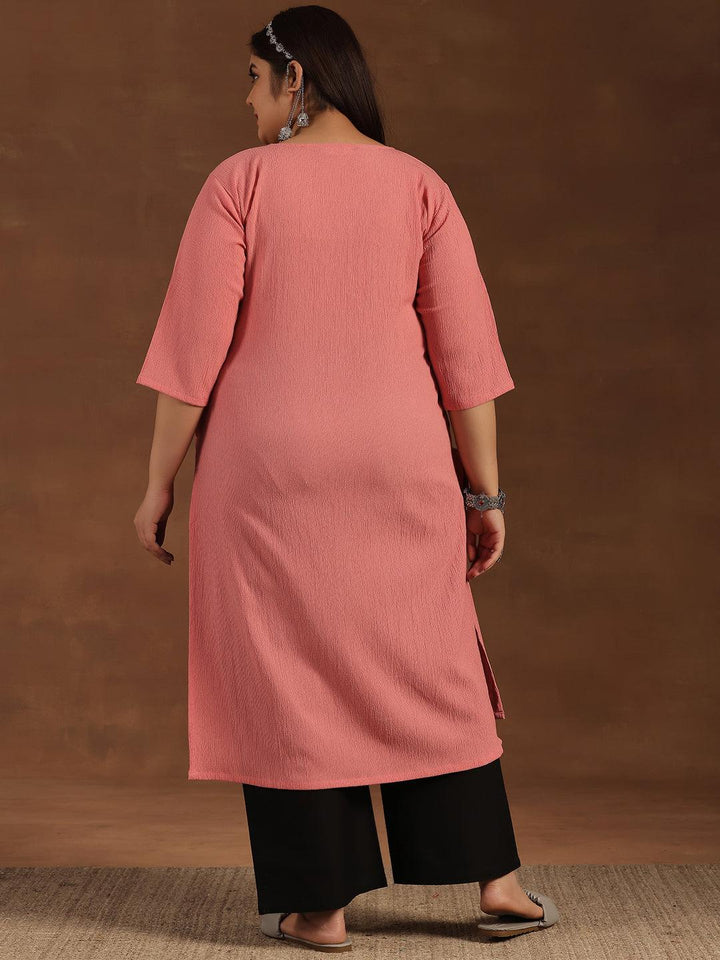 Plus Size Pink Yoke Design Polyester Straight Kurta - Libas