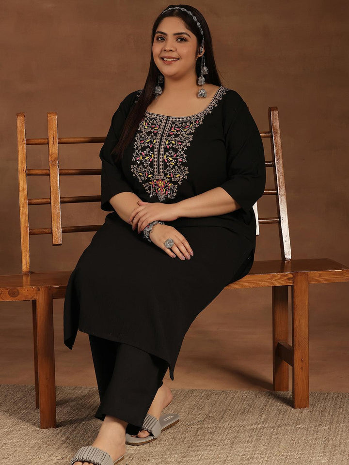 Plus Size Black Yoke Design Polyester Straight Kurta - Libas