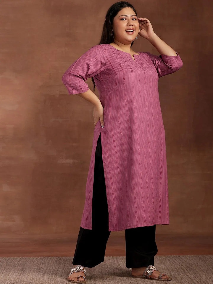 Plus Size Mauve Striped Rayon Kurta - Libas